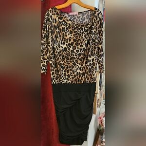 Leopard print and black side ruched  mini dess